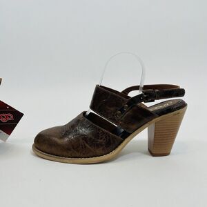 Dingo New Veda Leather Heeled Mule Boot Women's 10 Adjustable Strap Brown